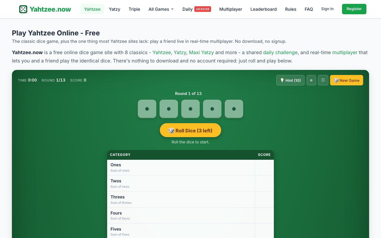 Play Yahtzee Online